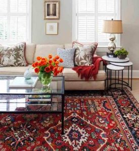 Decorating with handmade Persian red rug