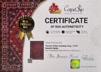 Scanned Copy of CarpetShip Certificate of Original Persian Rug Authenticity