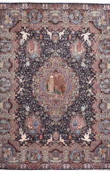 Persian Kashmar Rug ~1940, Floral & Medallion Design