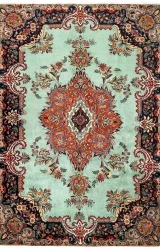 Persian Tabriz Rug ~1960, Floral Green Rug