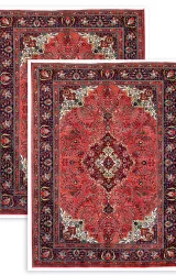 Twin Persian Tabriz Rugs ~1990, Floral & Coral Design